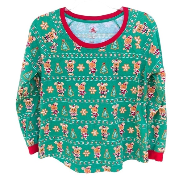 Disney Holiday Christmas Gingerbread Mickey Mouse Minnie Fair Isle Top Med GUC - Picture 1 of 7